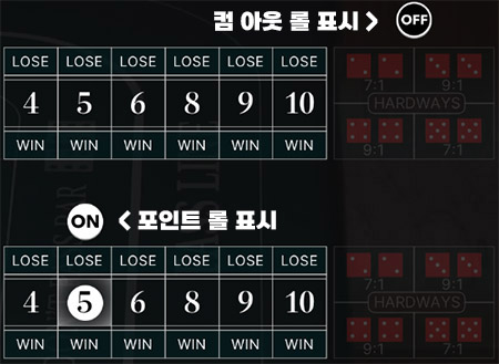 크랩스 16 컴 아웃롤과 포인트 롤